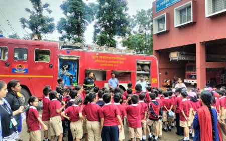 विबग्योर शाळेतील विद्यार्थ्यांना अग्निशमन दलाकडून प्रात्यक्षिके.